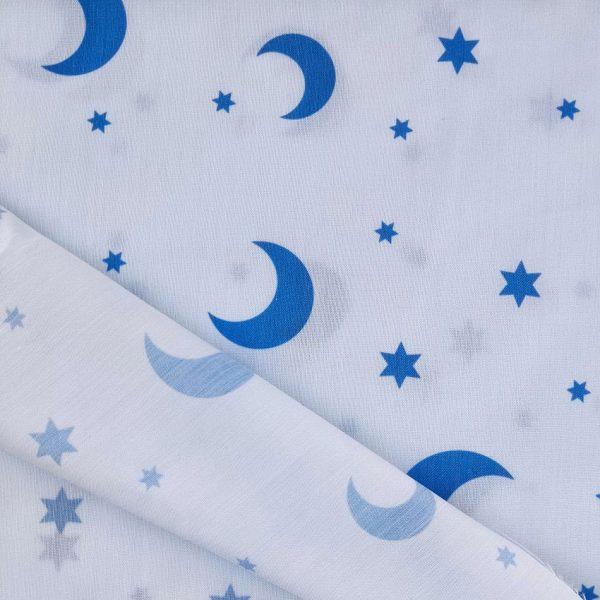پارچه ملحفه ای تترون طرح ماه و ستاره زمینه آبی و صورتی