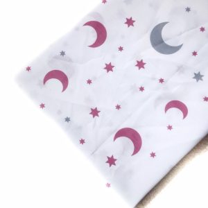 پارچه ملحفه تترون طرح ماه و ستاره صورتی زمینه سفید