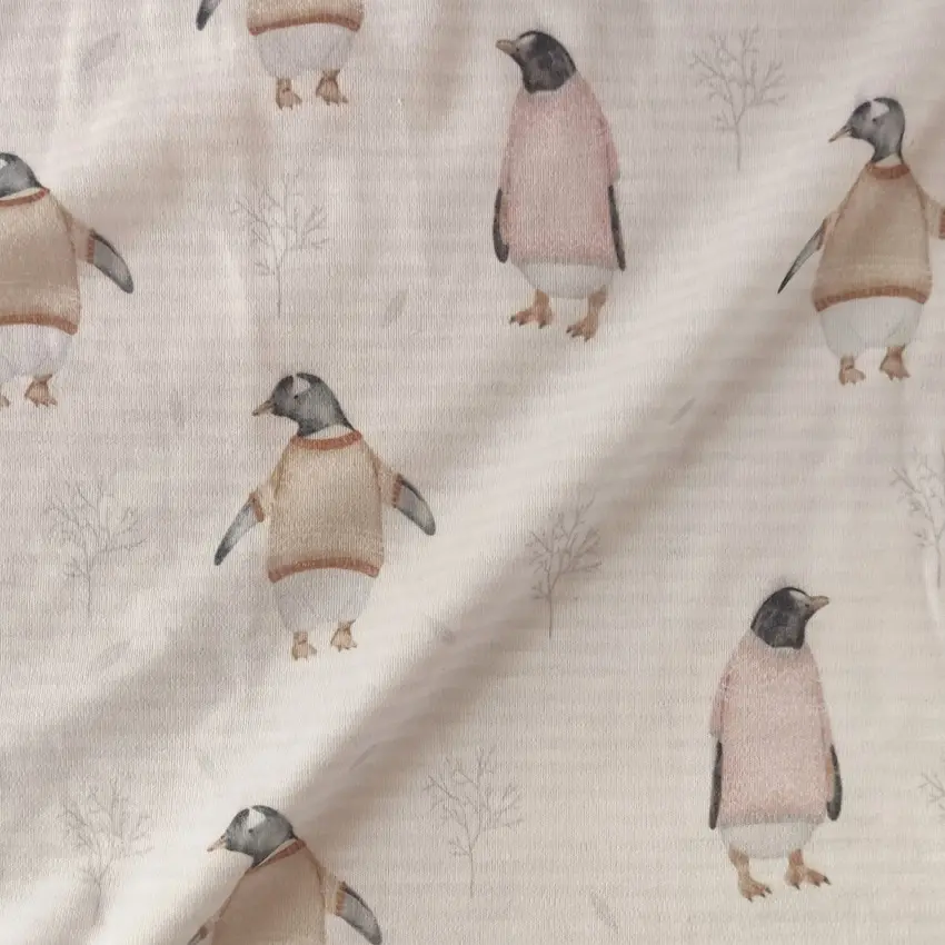 پارچه تریکو طرح پنگوئن آبرنگی کد 4041049