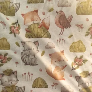 پارچه تریکو طرح روباه و راکون آبرنگی