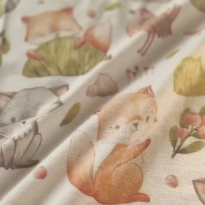 پارچه تریکو طرح روباه و راکون آبرنگی