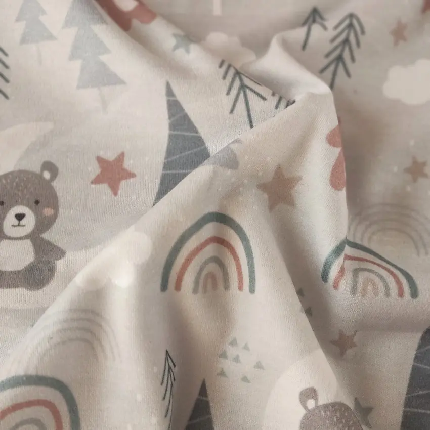 پارچه تریکو طرح خرس فانتزی و رنگین کمان کد 4041047