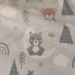 پارچه تریکو طرح خرس فانتزی و رنگین کمان کد ۴۰۴۱۰۴۷