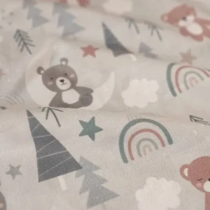 پارچه تریکو طرح خرس فانتزی و رنگین کمان کد ۴۰۴۱۰۴۷