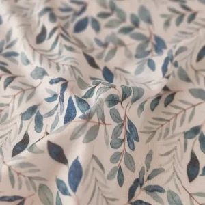 پارچه تریکو طرح بوتانیکال برگ سبز آبی