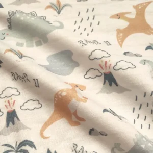 پارچه تریکو طرح راه راه با دایناسور فانتزی کد ۴۰۴۱۰۵۴