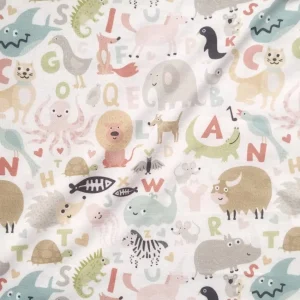 پارچه تریکو طرح فانتزی حیوانات و الفبا کد ۴۰۴۱۰۵۵